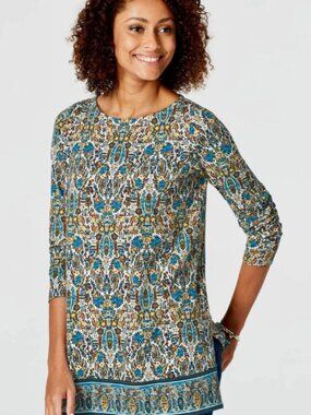 J. Jill Tapestry-Inspired Print Tunic Modal Long-Lined Long Sleeve Career Sz L